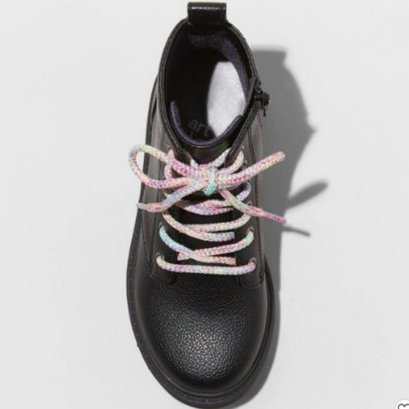 Art Class Girls' Zoe Zipper Lace-Up Combat Boots Black - Picture 3 of 4